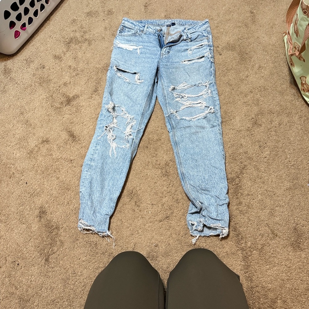 American Eagle Outfitters Ripped Light Blue Boyfriend Jeans